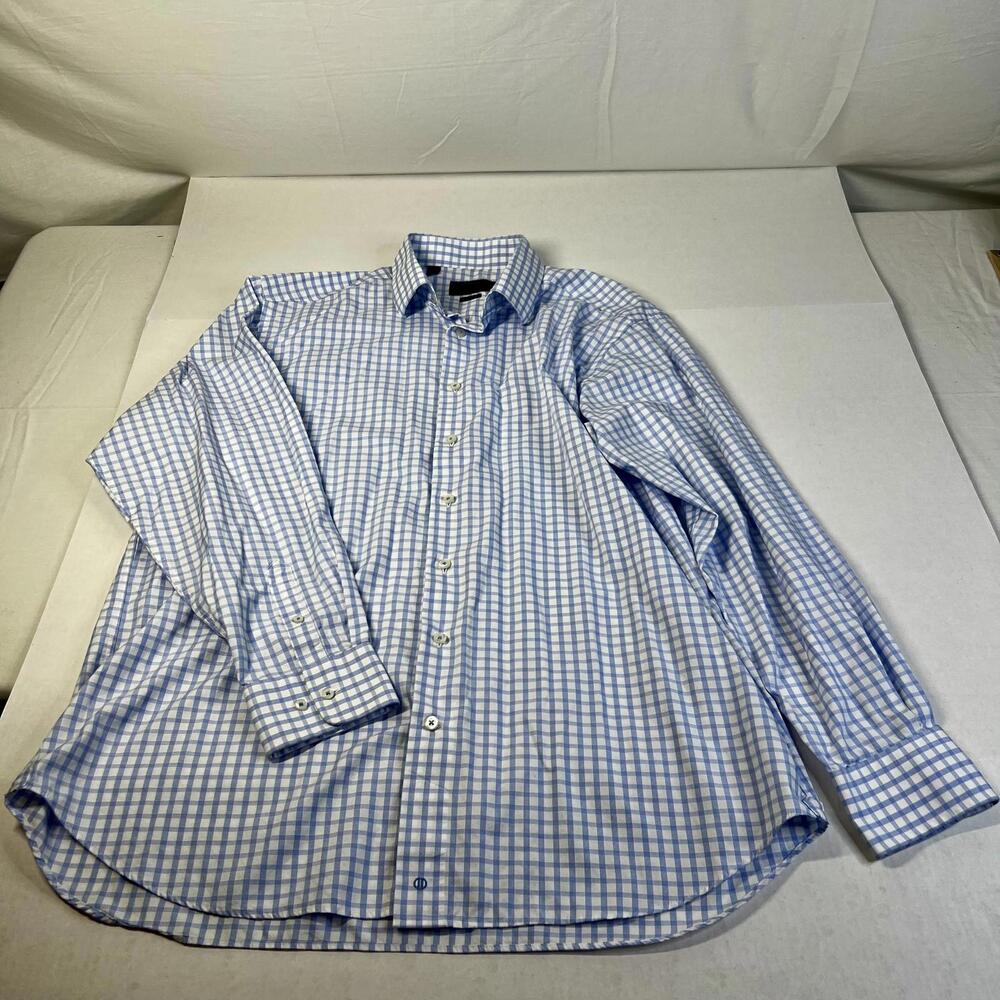 David Donahue Blue and White Stripe Button Up Long Sleeve XL